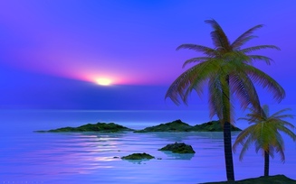 небо, пальма, остров, море, облака, природа, закат